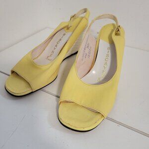 Vintage NEW 1960's Bright Yellow Sling Back with White Heels